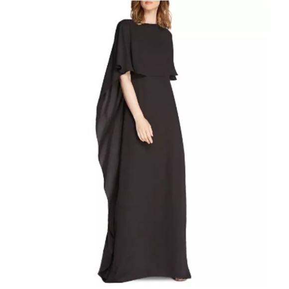 Halston Drape-Back Floor Length Gown w/Cape Detail - Picture 1 of 3